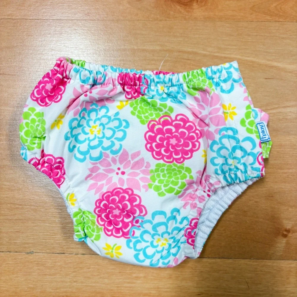 iPlay 3-Piece Floral Reusable Swim Diaper & Sun Hat Bundle Baby Girl 3-6M